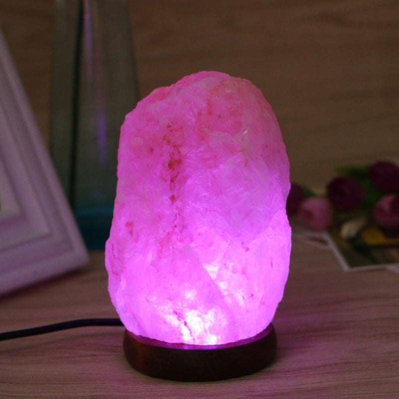 USB Himalayan Salt Lamp with Wooden Base - Multicolour LED 🌈✨