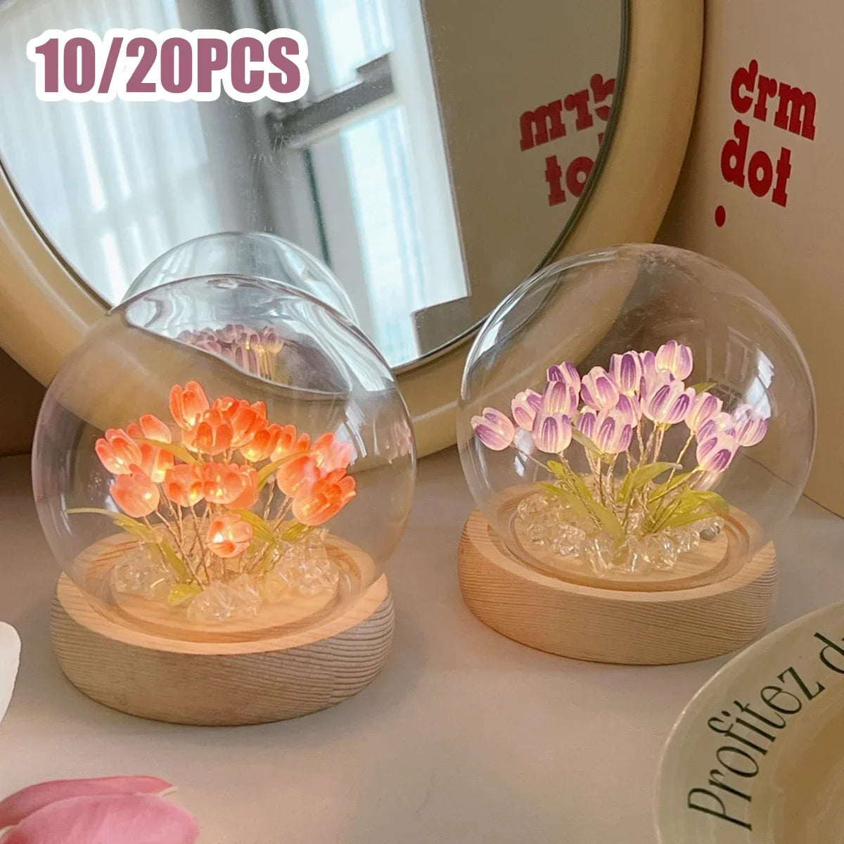 🌷✨ Mini Tulip LED Night Light - Glass Lamp with Bright Flowers