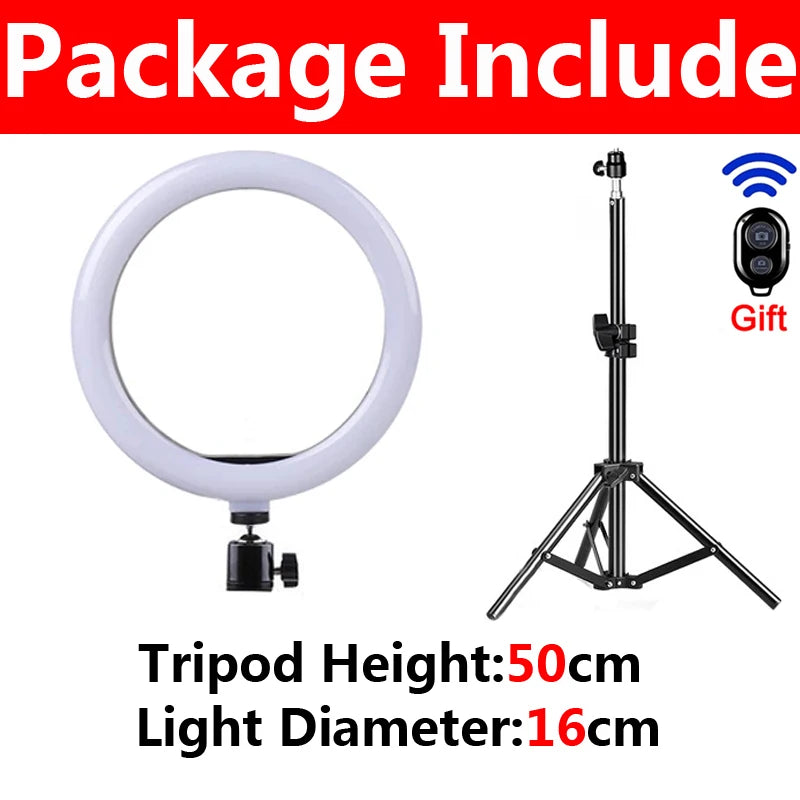 📸 LED Selfie Ring Light with Adjustable Tripod & Bluetooth Remote – Multi-Tone Lighting for Flawless Videos ✨