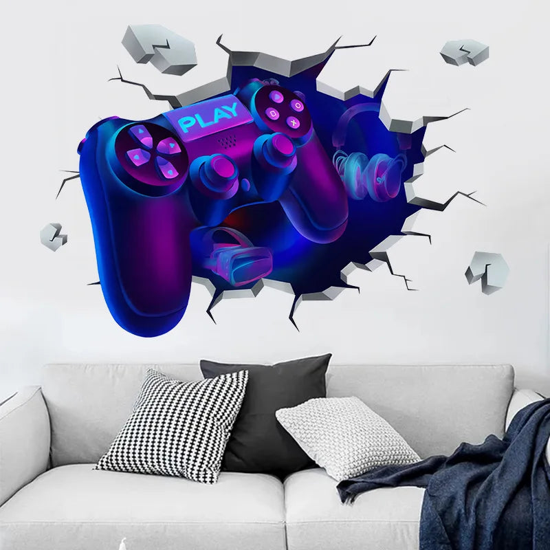🔥 3D Gamer Wall Stickers – Broken Wall Effect 🎮✨