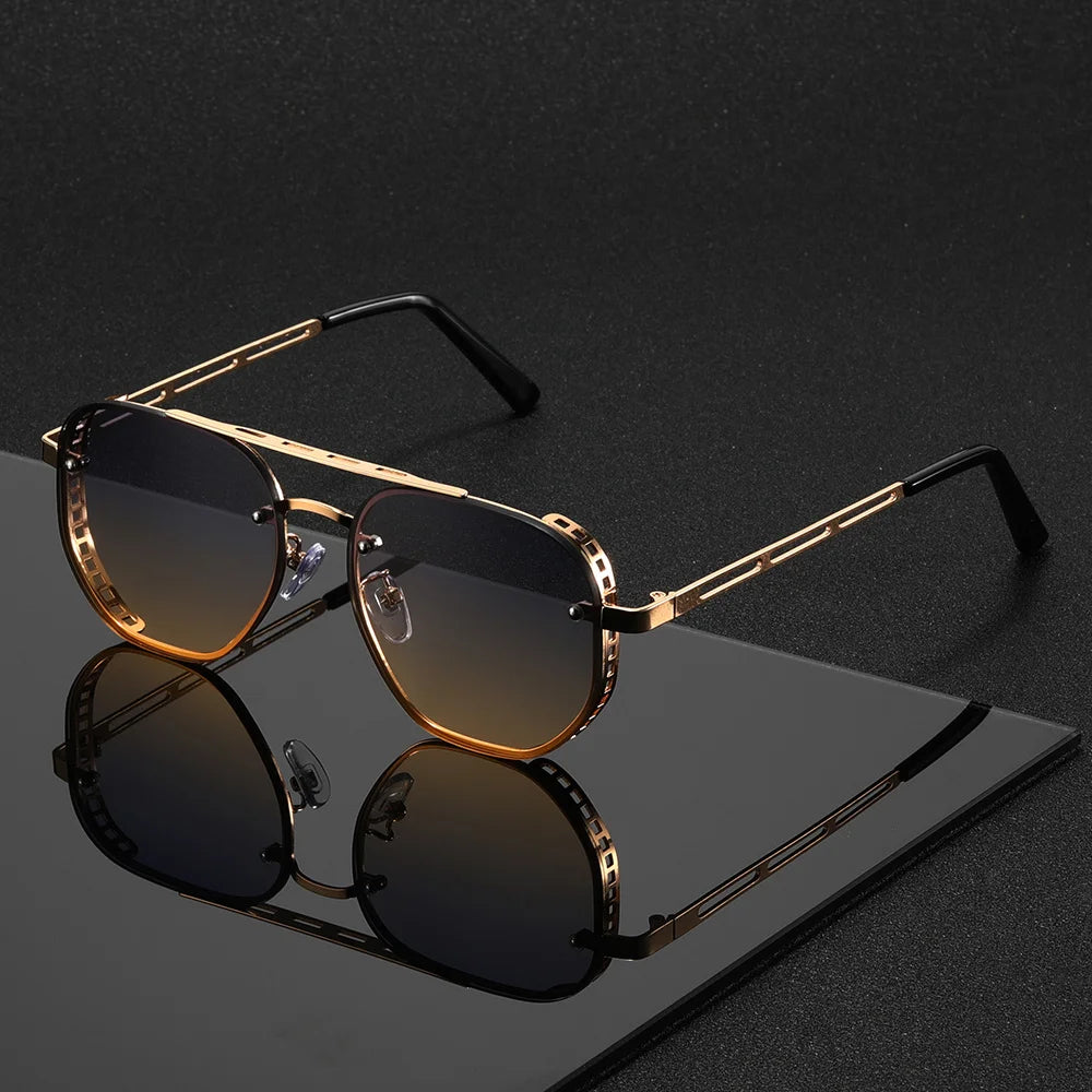 ✨ Luxury Double-Bridge Metal Sunglasses – UV400 Trendy Unisex 🕶️