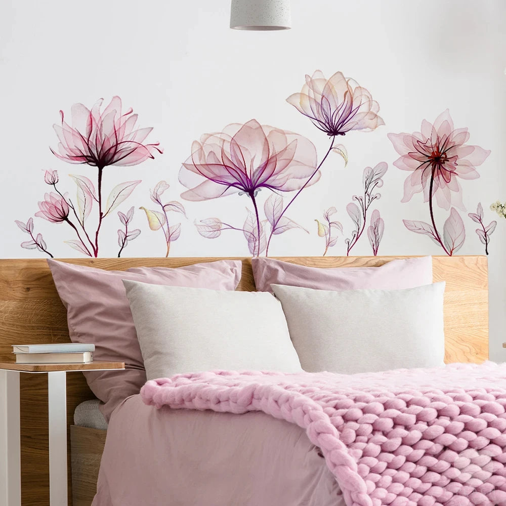 🌸 Elegant Floral Wall Sticker – Large Blooming Flowers for Bedroom & Living Room Decor