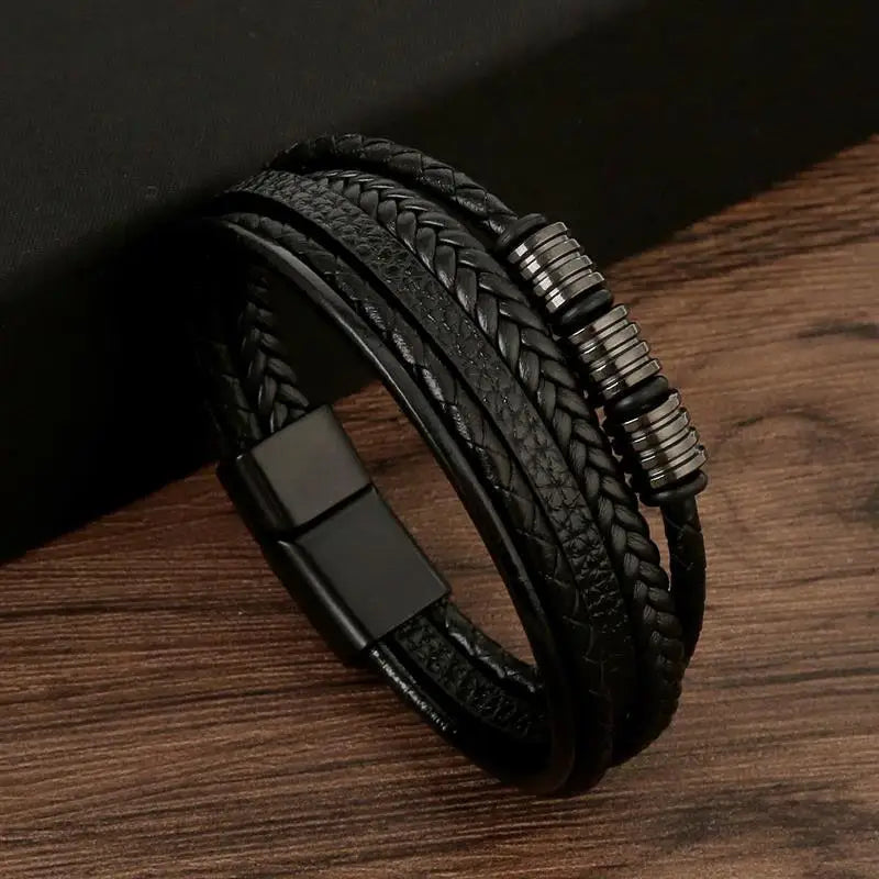 🔥 Leather Wrap Bracelet – Men’s Multi-Layer Wristband (108 Styles) 🔥