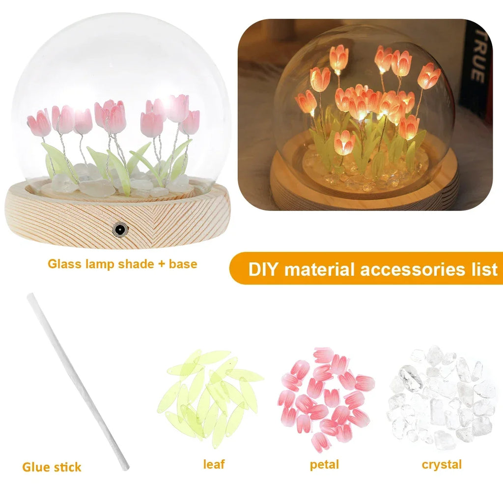 🌷✨ Mini Tulip LED Night Light - Glass Lamp with Bright Flowers
