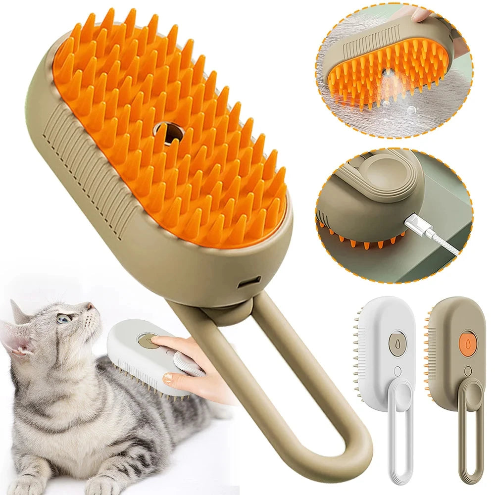 🐾 Steam Pet Grooming Brush 3-in-1 – Electric Vapor Cleaning & Massage Comb 🐾