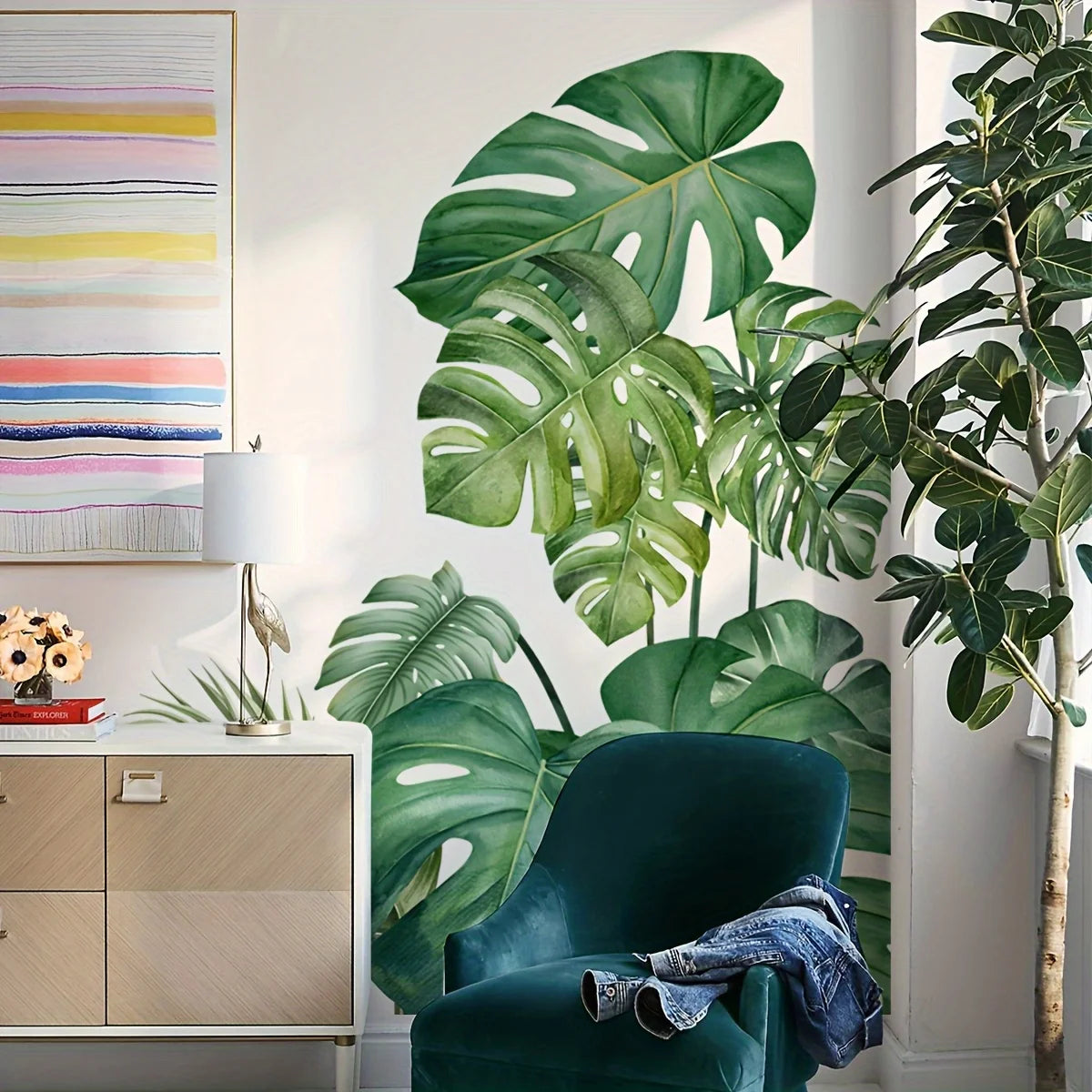 🌿✨ Large Green Plant Wall Decal (2-Piece Set) – Home Aesthetic Nature Sticker