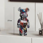 🧸✨ Graffiti Bear Resin Statue – 27cm Artistic Decor Figurine