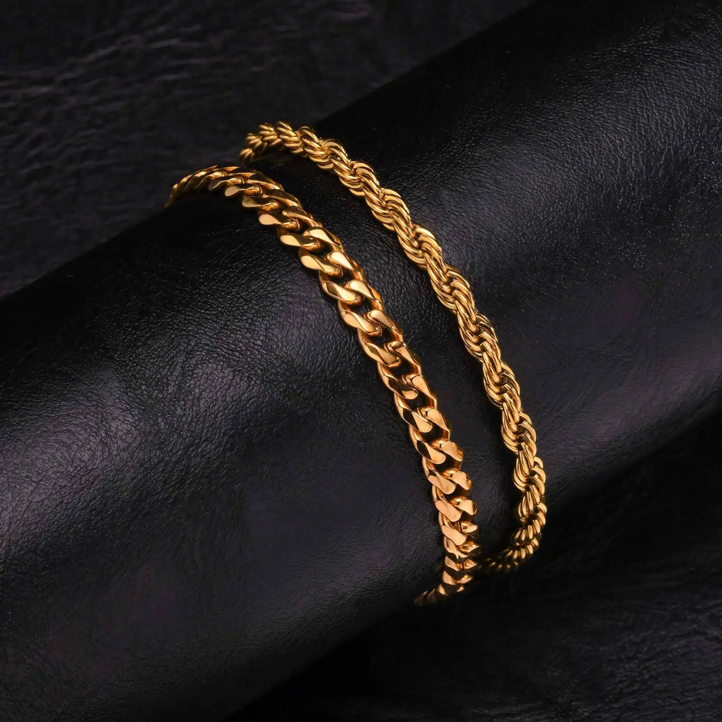 ✨ Premium Cuban Link Bracelet Set – Men’s Stainless Steel Chain (Gold/Silver/Black) ✨