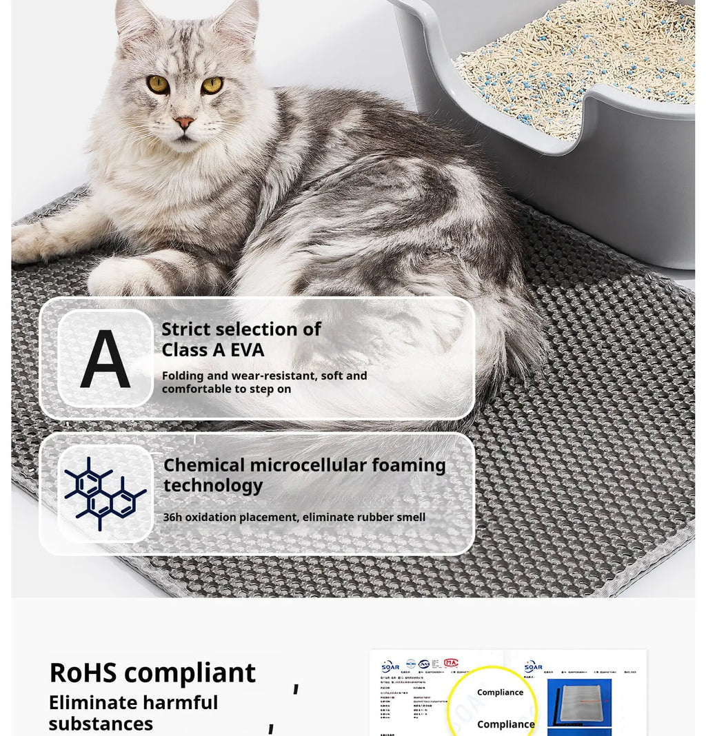 Double-Layer Cat Litter Trapping Mat 🐾 | Waterproof, Easy-Clean & Anti-Tracking