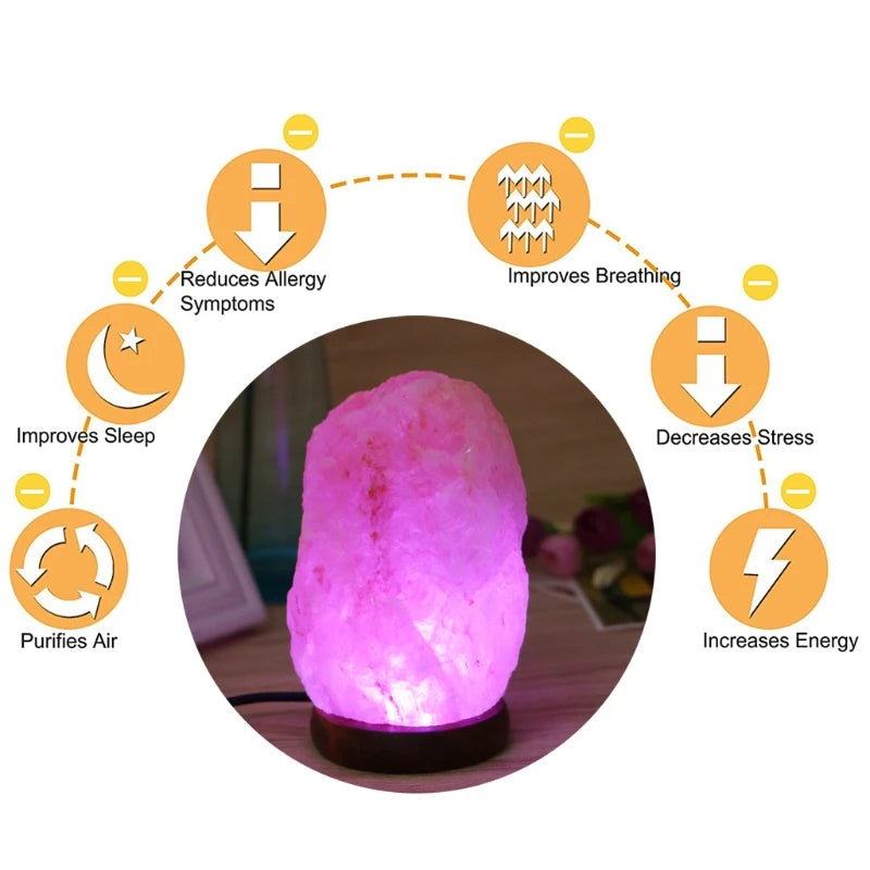 USB Himalayan Salt Lamp with Wooden Base - Multicolour LED 🌈✨