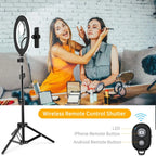 📸 LED Selfie Ring Light with Adjustable Tripod & Bluetooth Remote – Multi-Tone Lighting for Flawless Videos ✨