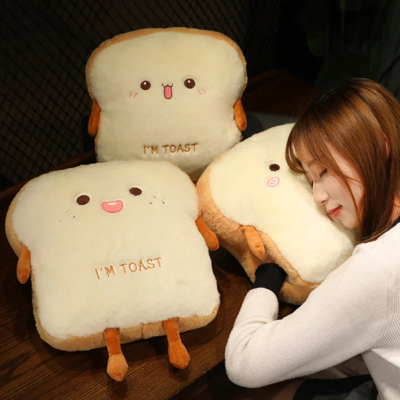 🍞 Cute Toast Plush Pillow – 35cm Cartoon Bread Cushion