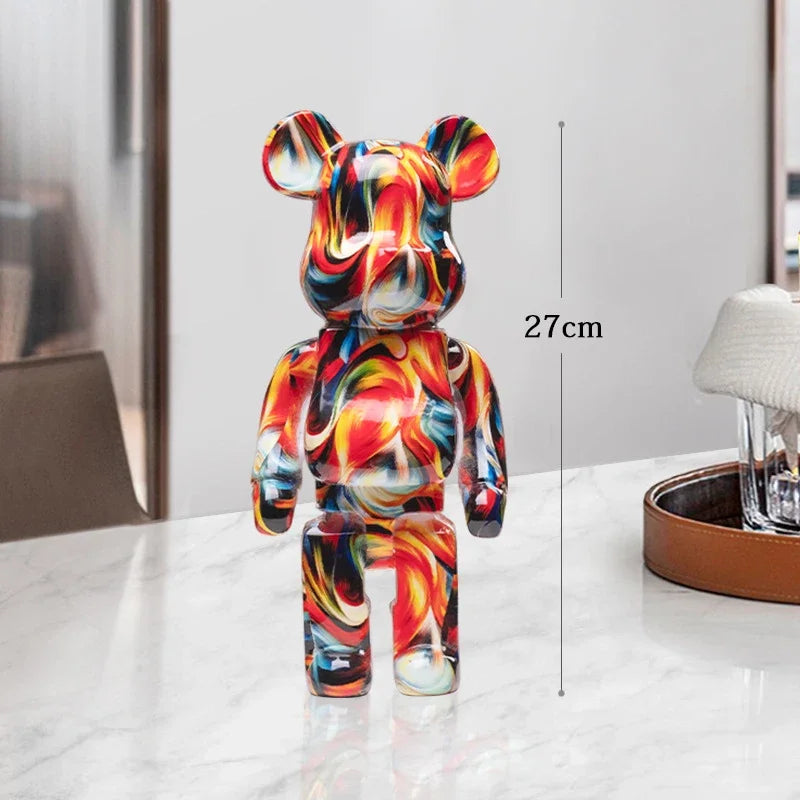🧸✨ Graffiti Bear Resin Statue – 27cm Artistic Decor Figurine