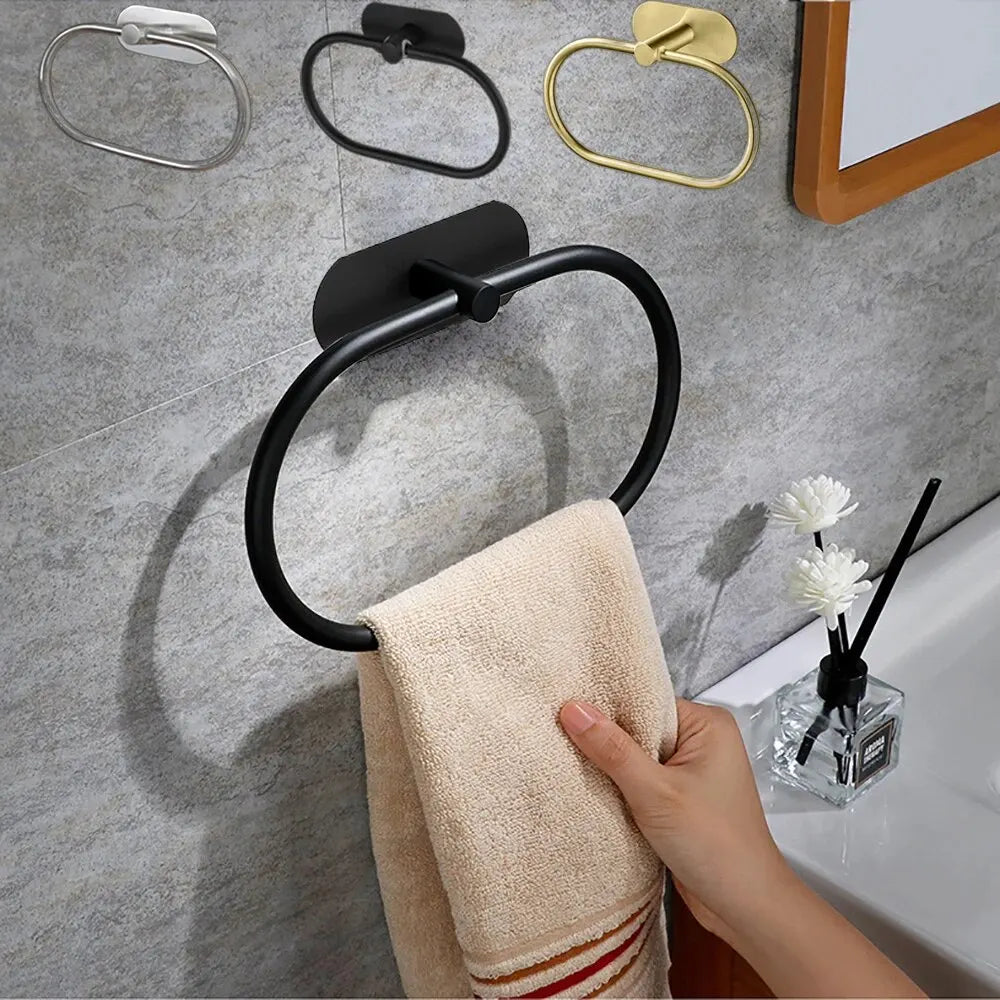 Stainless Steel Adhesive Towel Rack – Silver / Black / Gold 🚿✨
