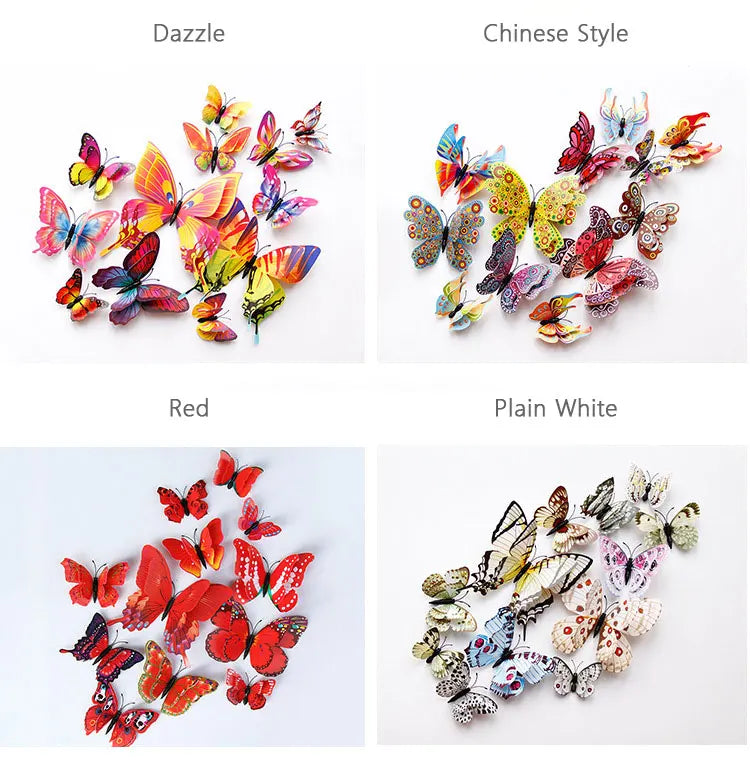 🌈 3D Butterfly Wall Stickers – Double-Layer Decorative Set (12pcs) 🦋✨