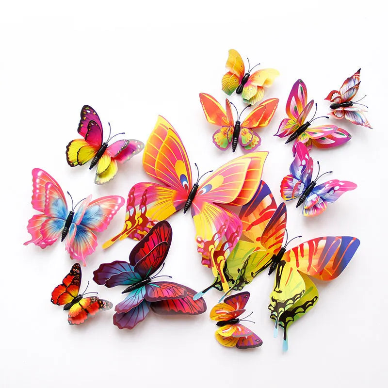 🌈 3D Butterfly Wall Stickers – Double-Layer Decorative Set (12pcs) 🦋✨