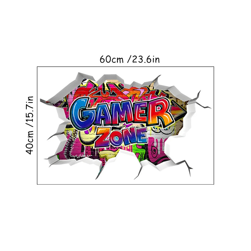 🔥 3D Gamer Wall Stickers – Broken Wall Effect 🎮✨
