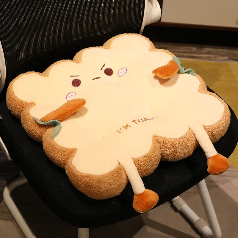 Soft Toast Cushion for Chair 🍞✨ | Comfortable, Cute and Washable - Happy or Angry Version