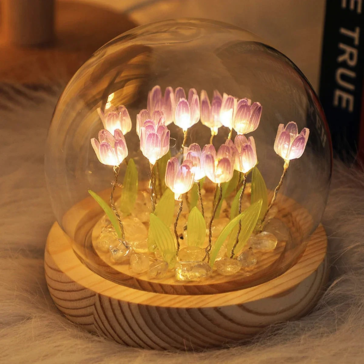 🌷✨ Mini Tulip LED Night Light - Glass Lamp with Bright Flowers