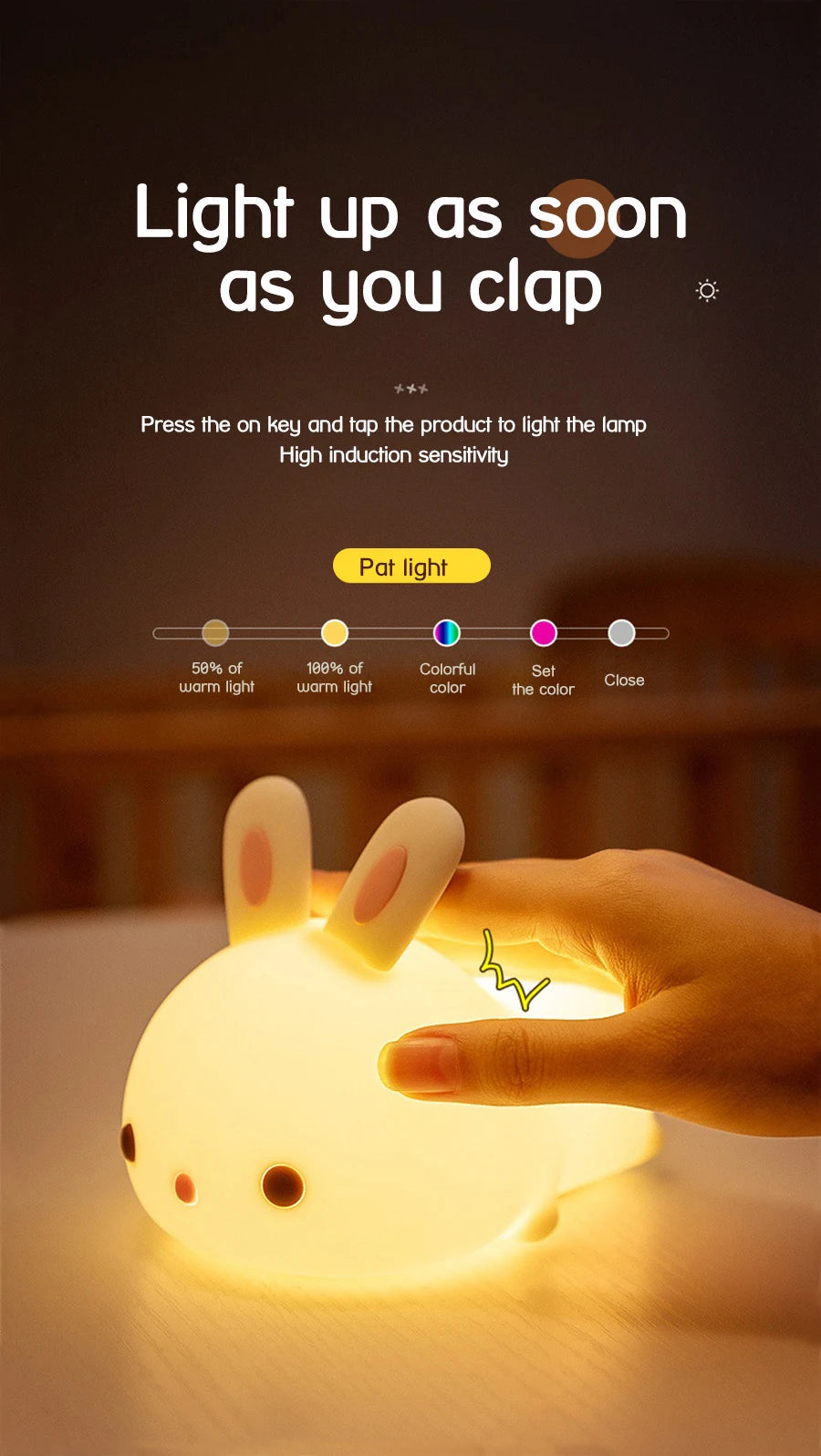 Rabbit Lamp RGB 16 Colours - Silicone Night Light Touch & Rechargeable 🌙✨