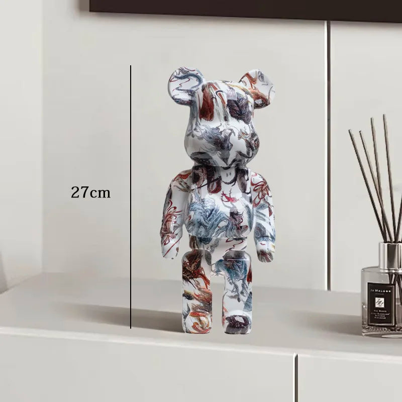 🧸✨ Graffiti Bear Resin Statue – 27cm Artistic Decor Figurine