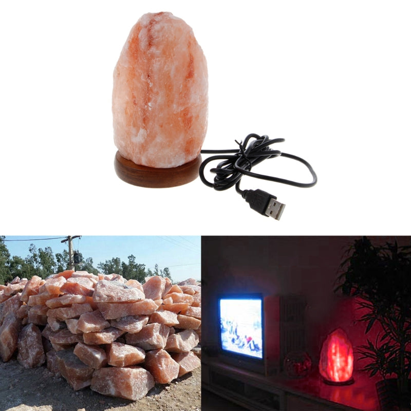 USB Himalayan Salt Lamp with Wooden Base - Multicolour LED 🌈✨