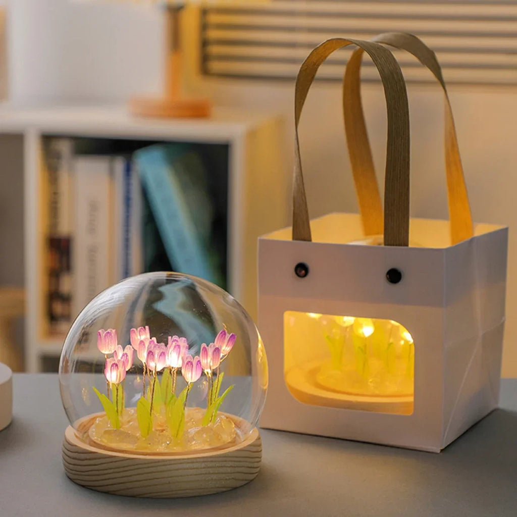 🌷✨ Mini Tulip LED Night Light - Glass Lamp with Bright Flowers