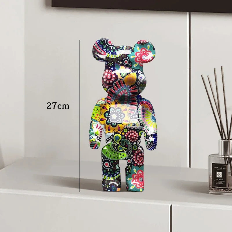 🧸✨ Graffiti Bear Resin Statue – 27cm Artistic Decor Figurine