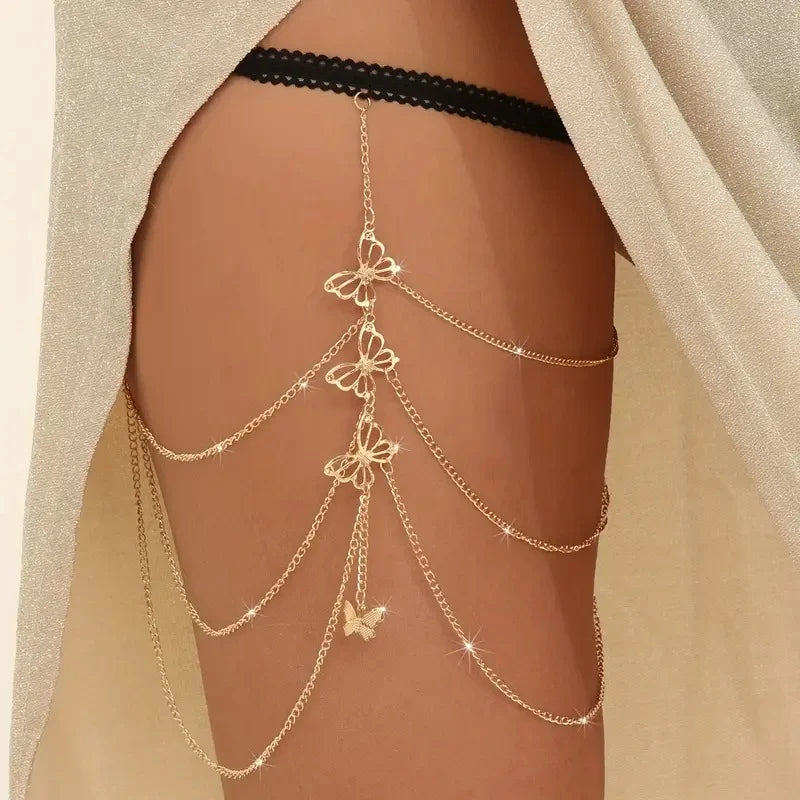 🌟 Boho Butterfly Tassel Leg Chain – Sexy Layered Thigh Jewelry ✨🦋