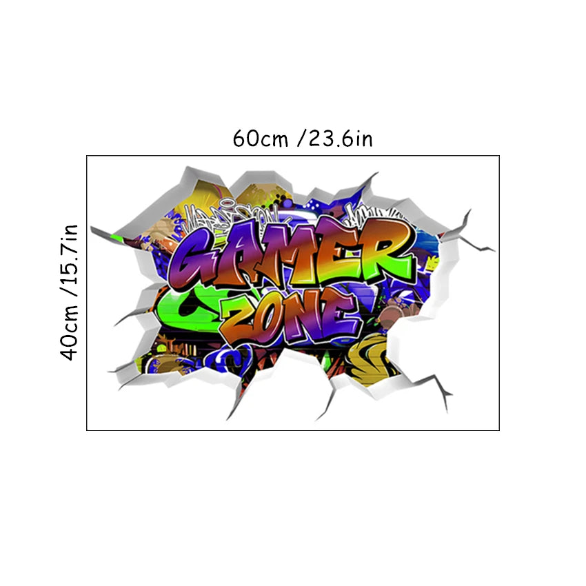 🔥 3D Gamer Wall Stickers – Broken Wall Effect 🎮✨