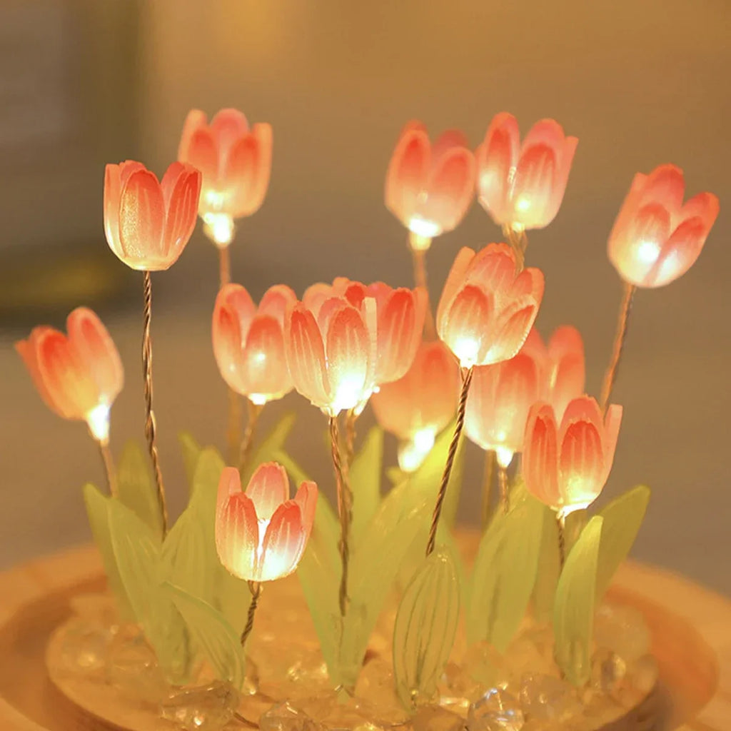 🌷✨ Mini Tulip LED Night Light - Glass Lamp with Bright Flowers