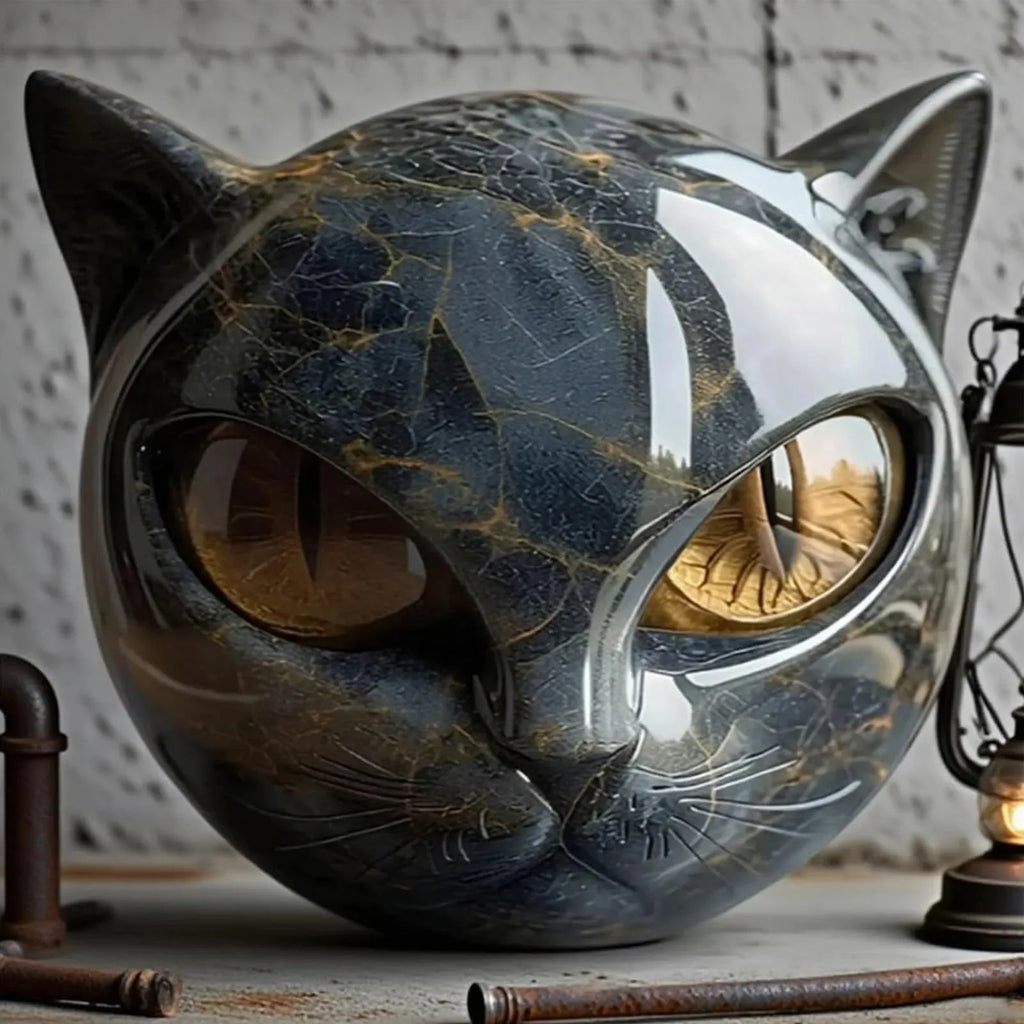 🌑 Black Stone Cat Figurine – Minimalist Resin Decor 🐾✨