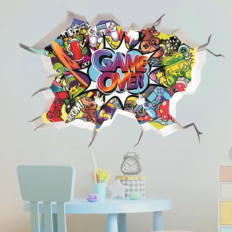🔥 3D Gamer Wall Stickers – Broken Wall Effect 🎮✨