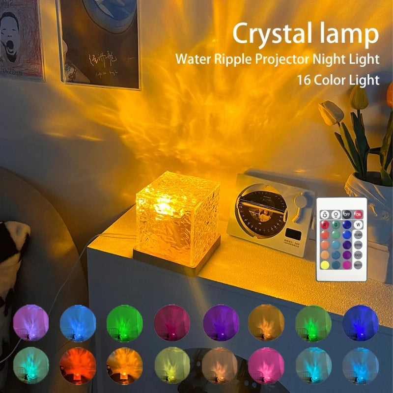 🌊 Dynamic Rotating Water Ripple Lamp –Lamp with Wave & Flame Effect – 16 RGB Colours