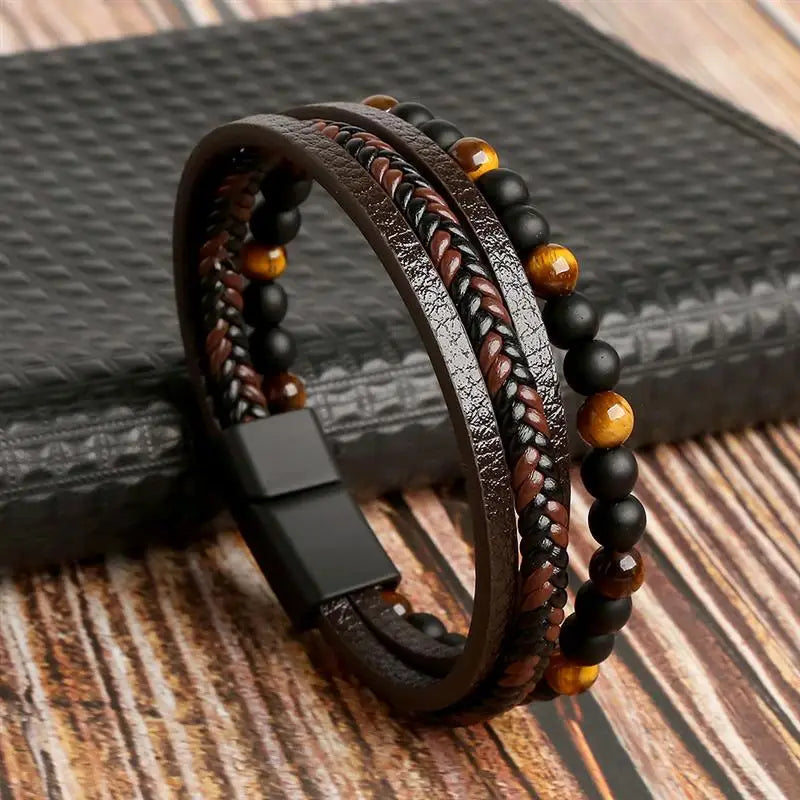 🔥 Leather Wrap Bracelet – Men’s Multi-Layer Wristband (108 Styles) 🔥
