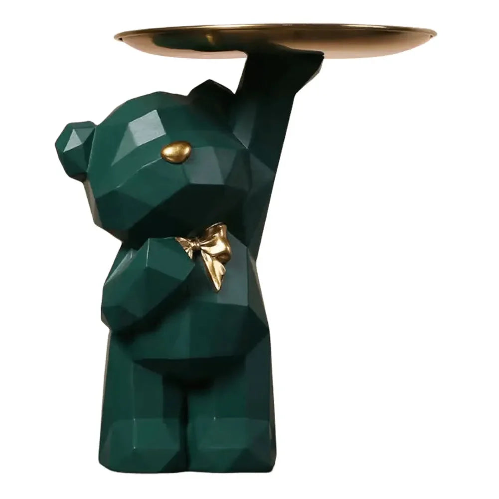🐻✨ Geometric Bear Tray Statue – Modern Home Decor Accessory