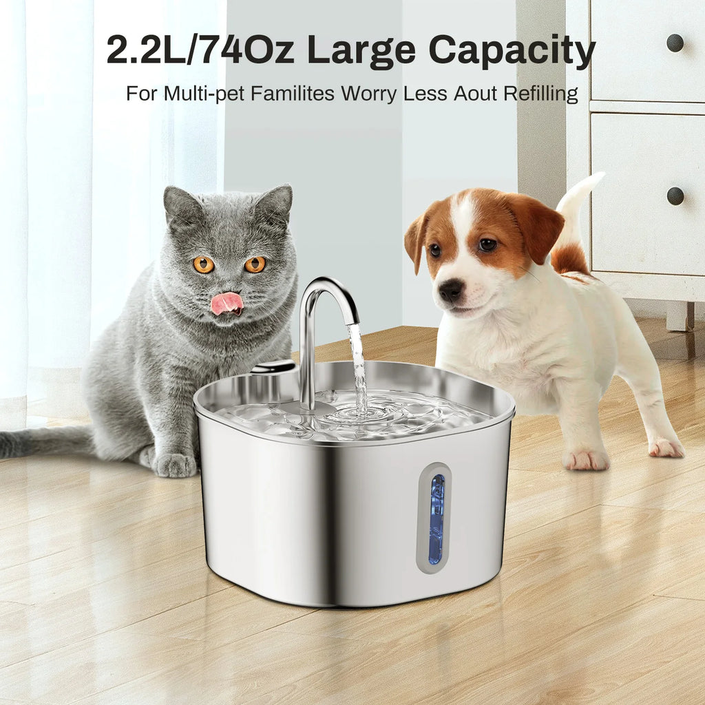 🐾 DIAUTOMATIC WATER SPENSER FOR CATS AND DOGS – 2.2L (STAINLESS STEEL, FILTER & SENSORS)