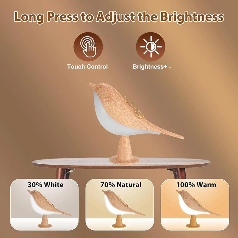 🐦✨ Wooden Bird LED Night Lamp – Touch & Rechargeable