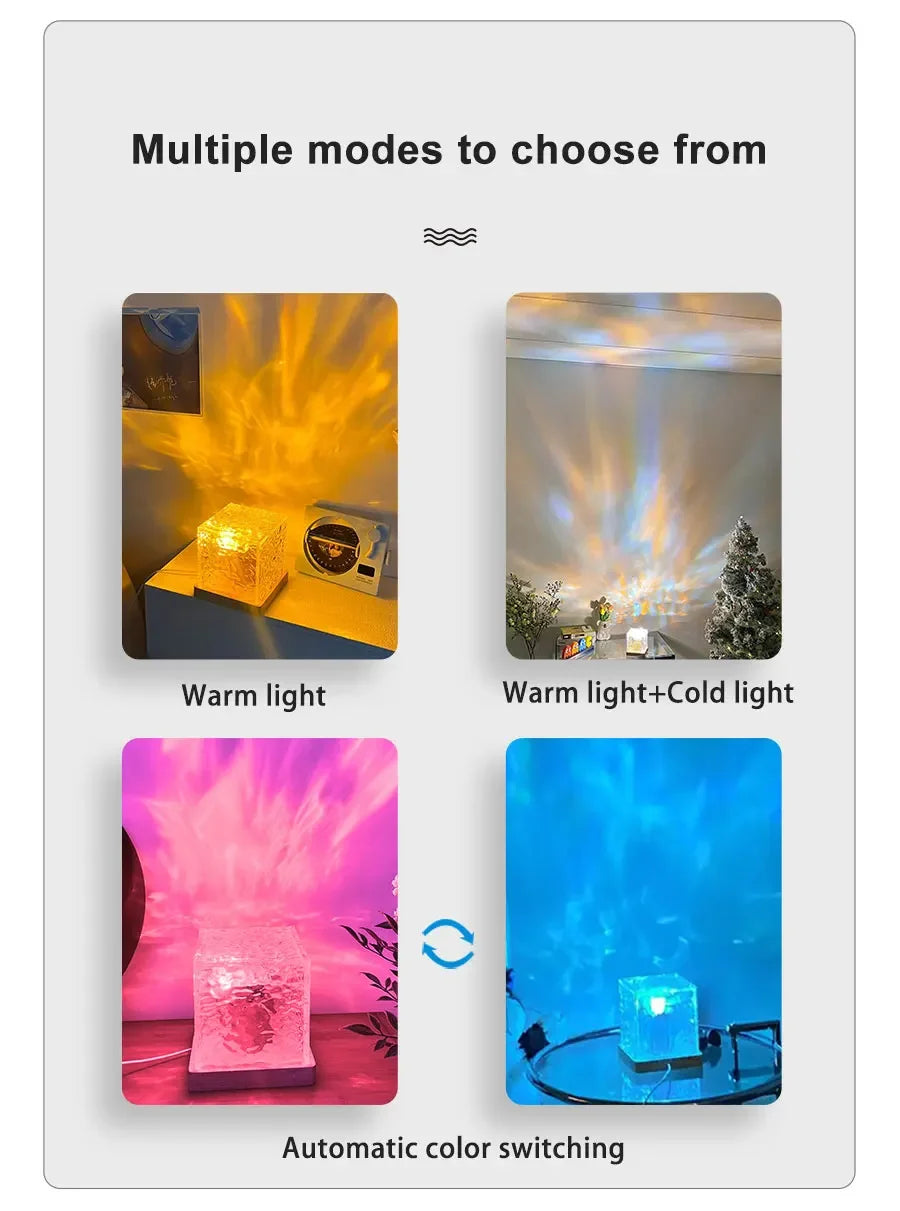 🌊 Dynamic Rotating Water Ripple Lamp –Lamp with Wave & Flame Effect – 16 RGB Colours