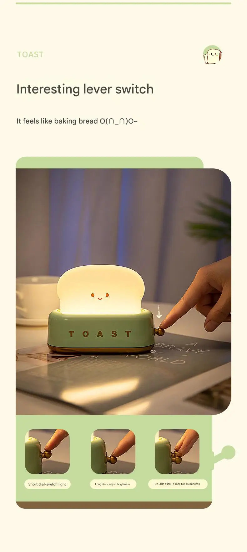 🧡 Toast Maker Night Light –Rechargeable Creative Night Lamp (Pink / Green)