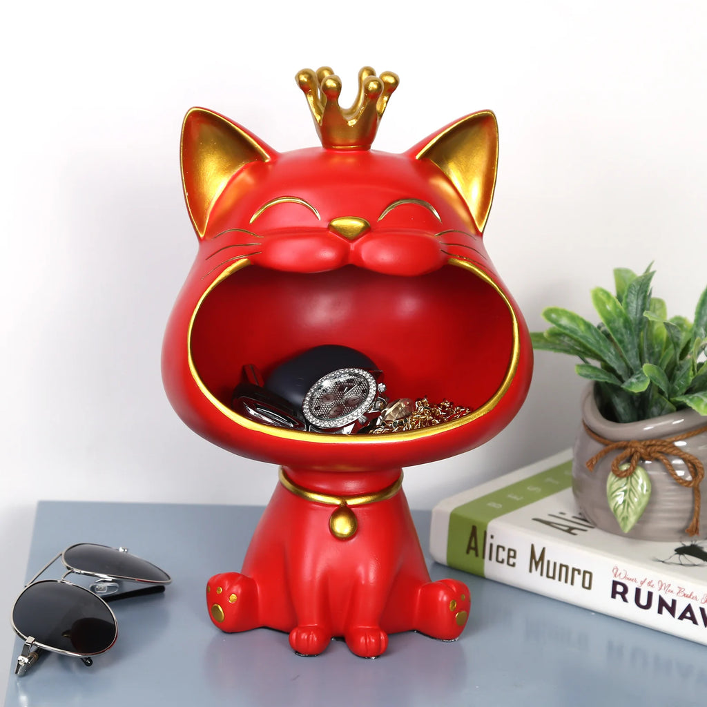 🐱✨ Lucky Cat Storage Statue – Cute Cartoon Catch-All Tray Decor