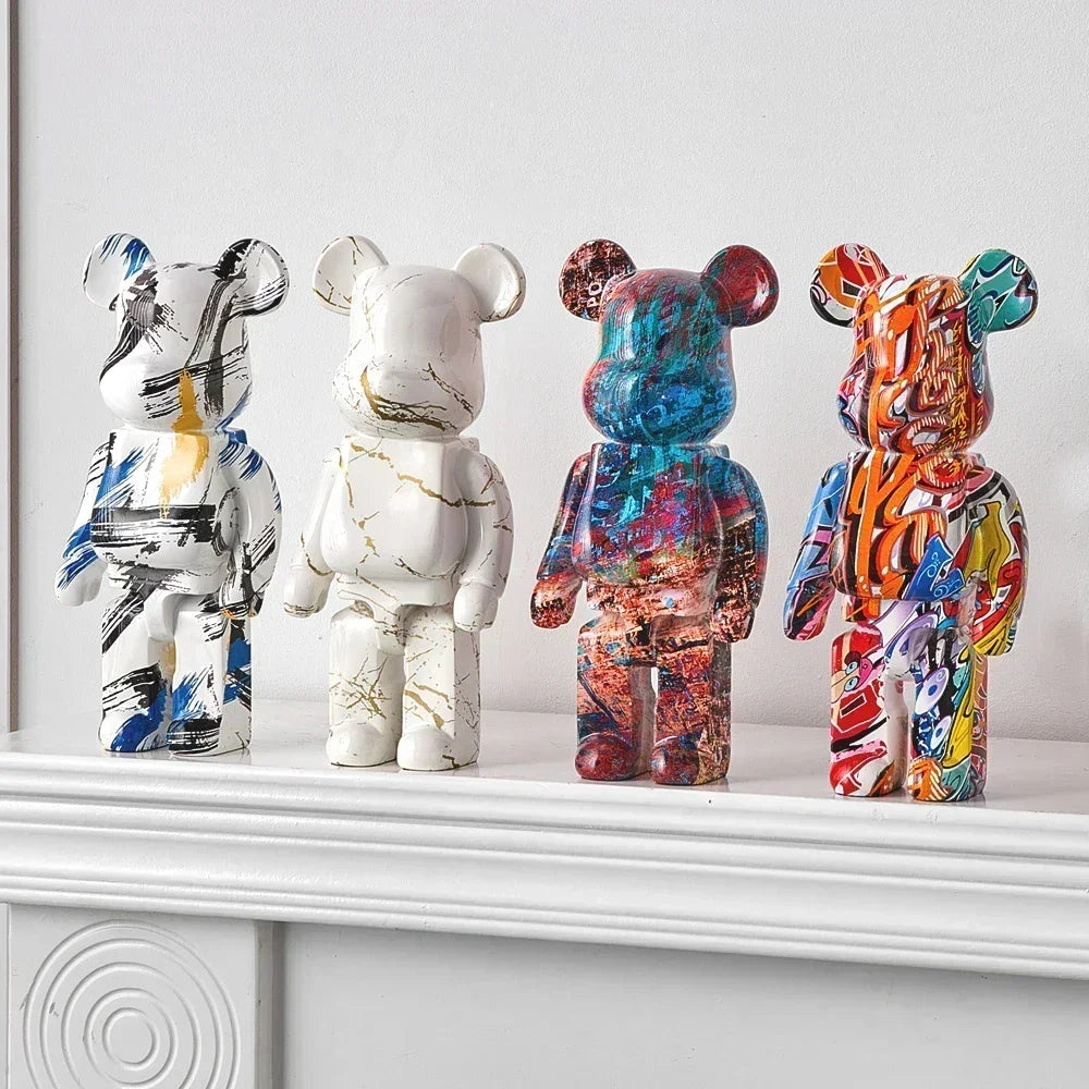 🧸✨ Graffiti Bear Resin Statue – 27cm Artistic Decor Figurine