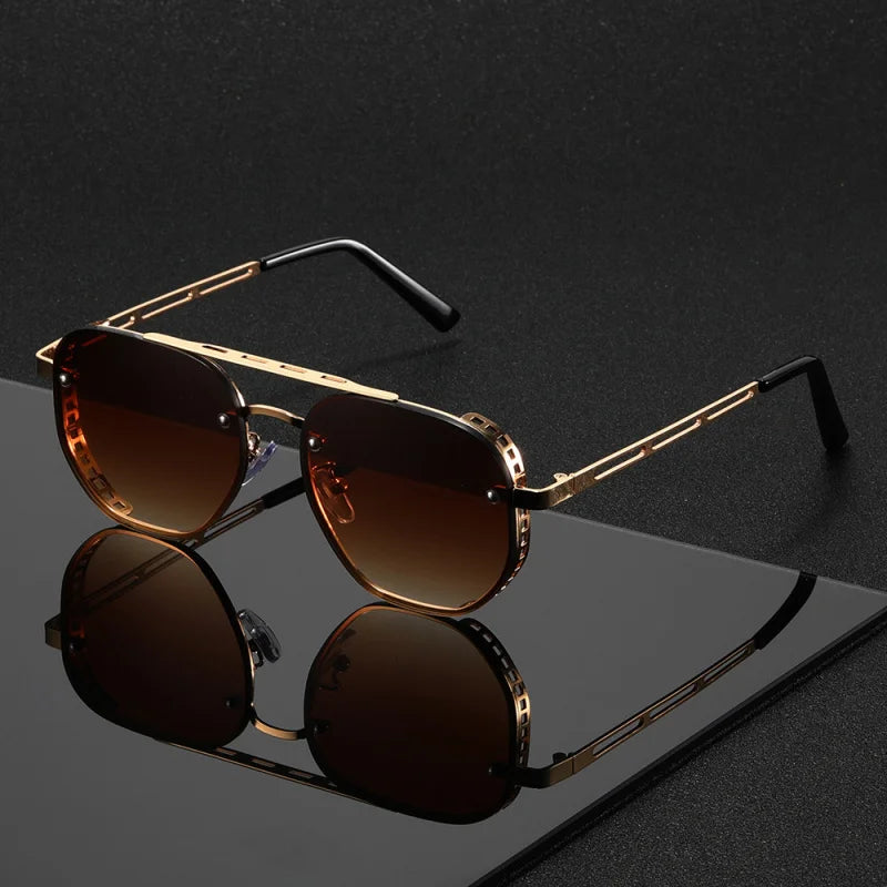 ✨ Luxury Double-Bridge Metal Sunglasses – UV400 Trendy Unisex 🕶️