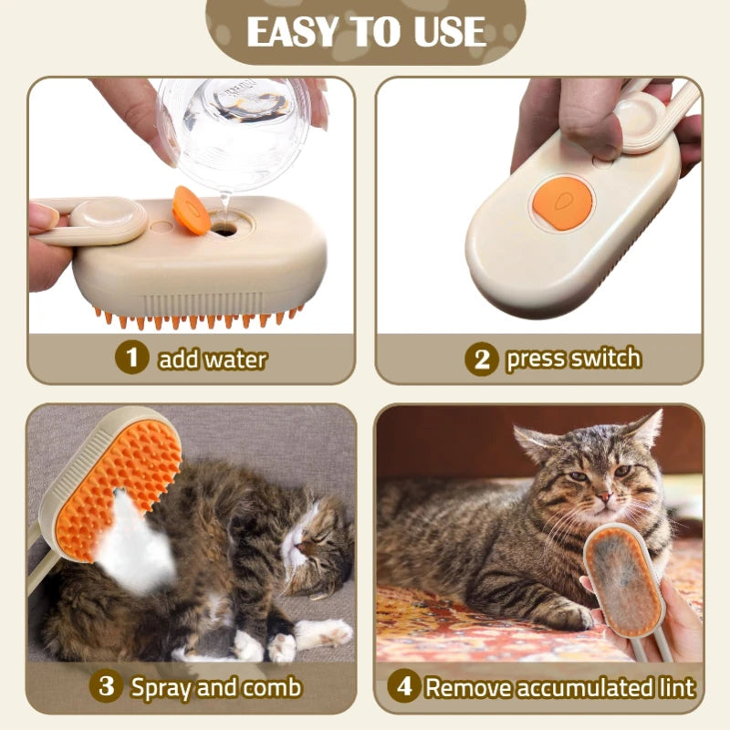 🐾 Steam Pet Grooming Brush 3-in-1 – Electric Vapor Cleaning & Massage Comb 🐾