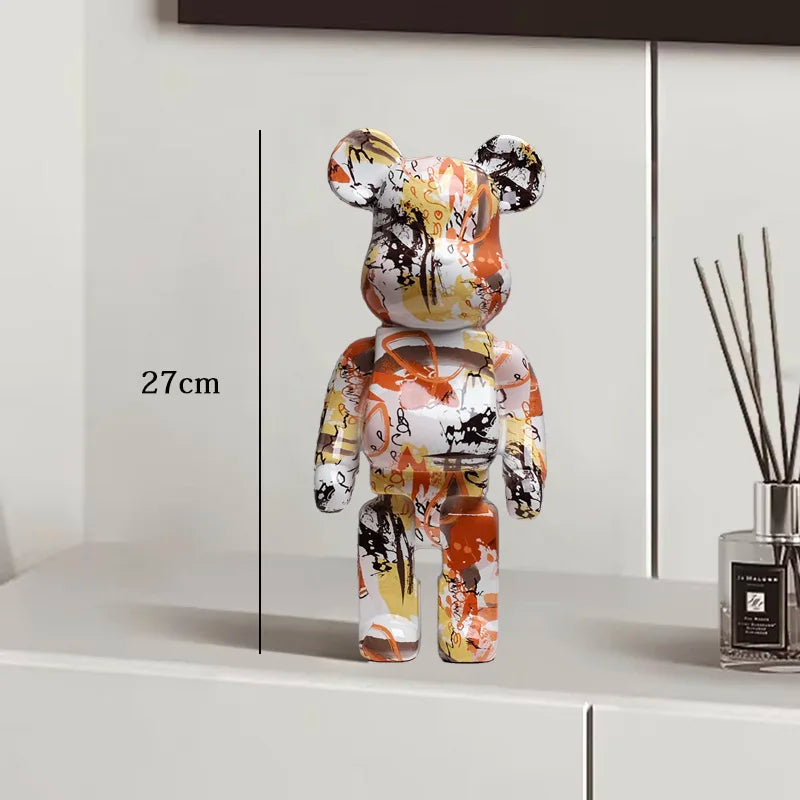 🧸✨ Graffiti Bear Resin Statue – 27cm Artistic Decor Figurine