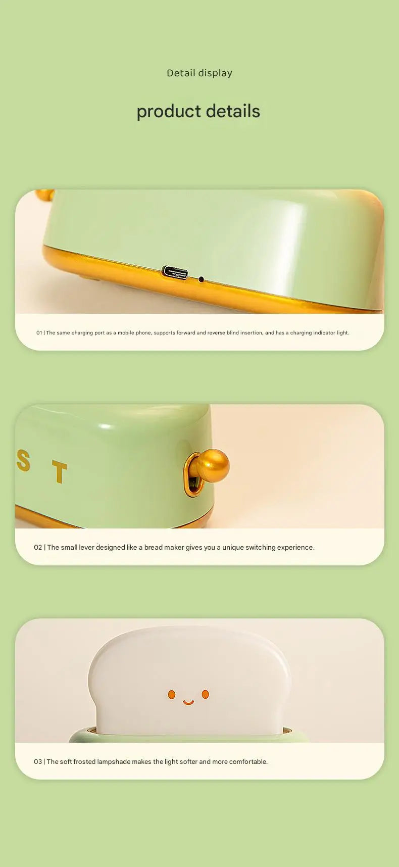 🧡 Toast Maker Night Light –Rechargeable Creative Night Lamp (Pink / Green)