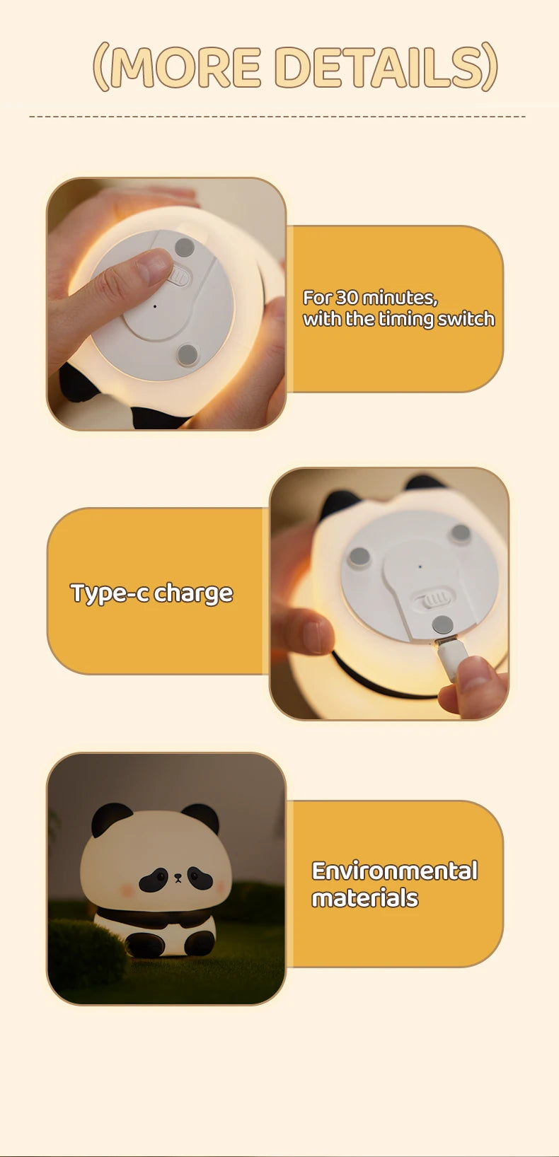 Panda LED Night Light –Soft Silicone Night Lamp, Touch & USB Rechargeable 🐼✨