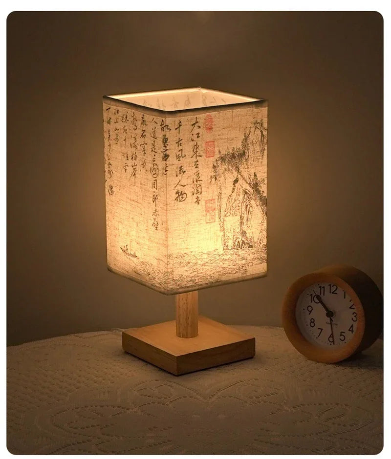 Chinese Style Bedside Lamp 🏮✨ - Dimmable Night Light with Fabric Lampshade