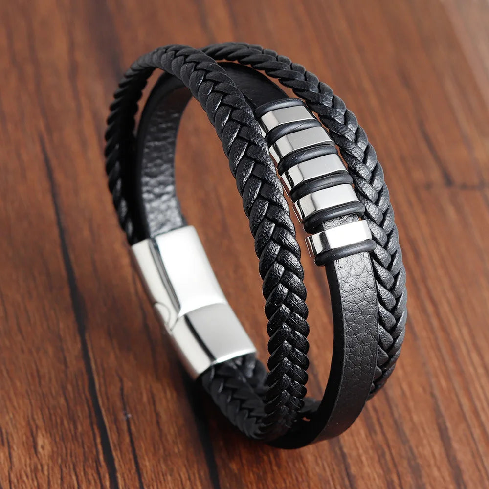 🔥 Men’s Leather Bracelet Collection – Multi-Style Modern Designs 🖤✨