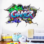 🔥 3D Gamer Wall Stickers – Broken Wall Effect 🎮✨